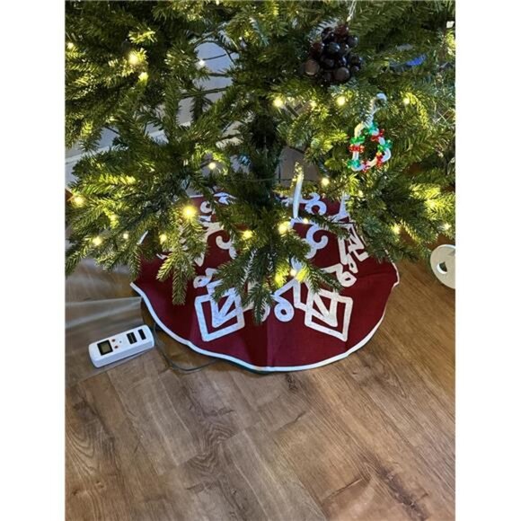 Christmas Burlap Tree Skirt, 30 Inch Farmhouse Red Tree Mat, Red - Picture 2 of 9